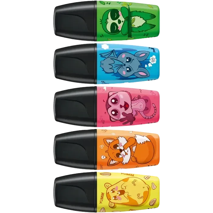 Stabilo Textmarker Boss MINI Animal Vibes, 5 Stück, Strichbreite 2 - 5mm in Neonfarben