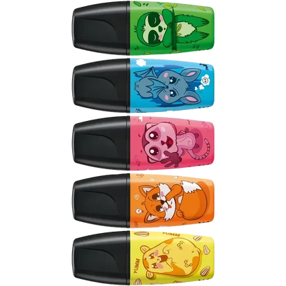 Stabilo Textmarker Boss MINI Animal Vibes, 5 Stück, Strichbreite 2 - 5mm in Neonfarben