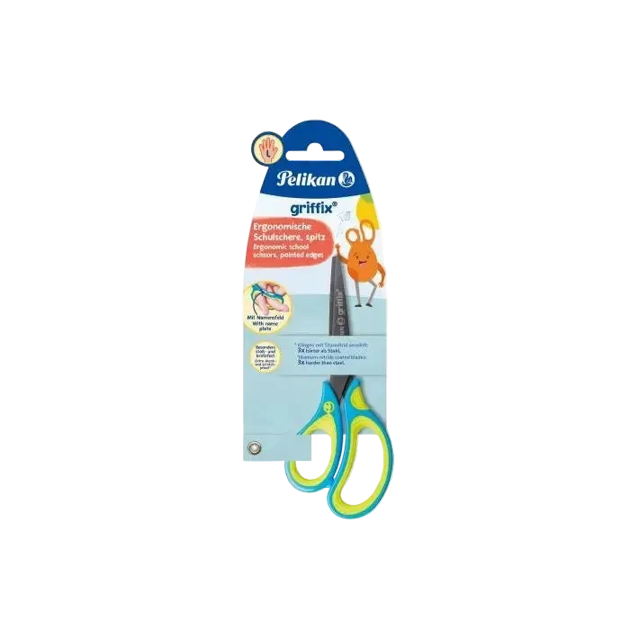 Pelikan School Scissors griffix Scissors Left-Handed Model Pointed, Neon Fresh Blue