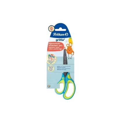 Pelikan School Scissors griffix Scissors Left-Handed Model Pointed, Neon Fresh Blue