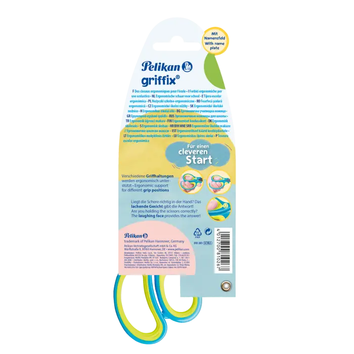 Pelikan School Scissors griffix Scissors Left-Handed Model Pointed, Neon Fresh Blue