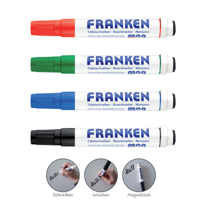 FRANKEN KombiMarker MagWrite, magnetisch, mit Schwamm,Rundspitze,1-3 mm,4 Stück