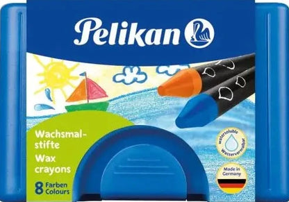 Pelikan Wachsmalstift wasservermalbar 666/8, rund, 8 Farben, blaue Box mit 8 Stück + 1 Schaber