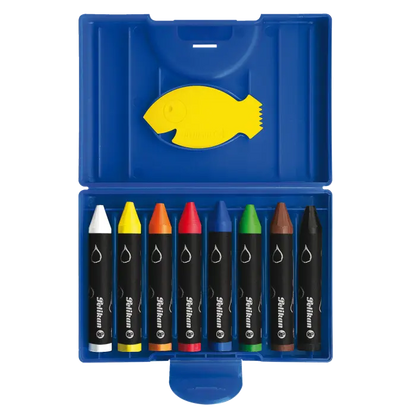 Pelikan Wachsmalstift wasservermalbar 666/8, rund, 8 Farben, blaue Box mit 8 Stück + 1 Schaber