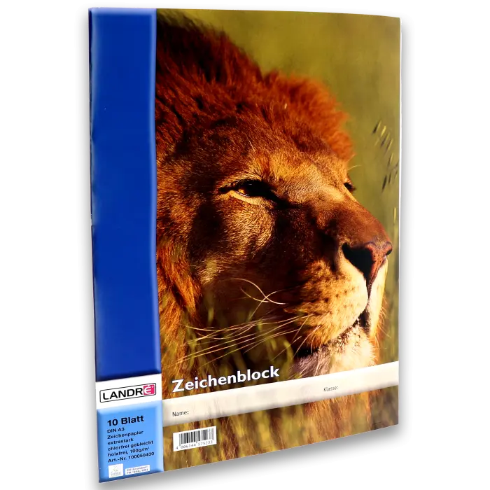 LANDRÉ A3 gehefteter Zeichenblock, blanko, 10 Blatt, 4 Tier-Motive