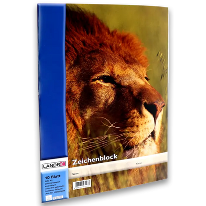 LANDRÉ A3 gehefteter Zeichenblock, blanko, 10 Blatt, 4 Tier-Motive