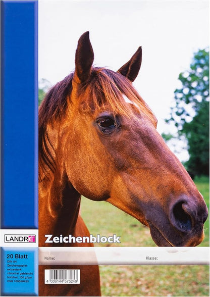 LANDRÉ A4 gehefteter Zeichenblock, blanko, 20 Blatt, 4-Tier-Motive