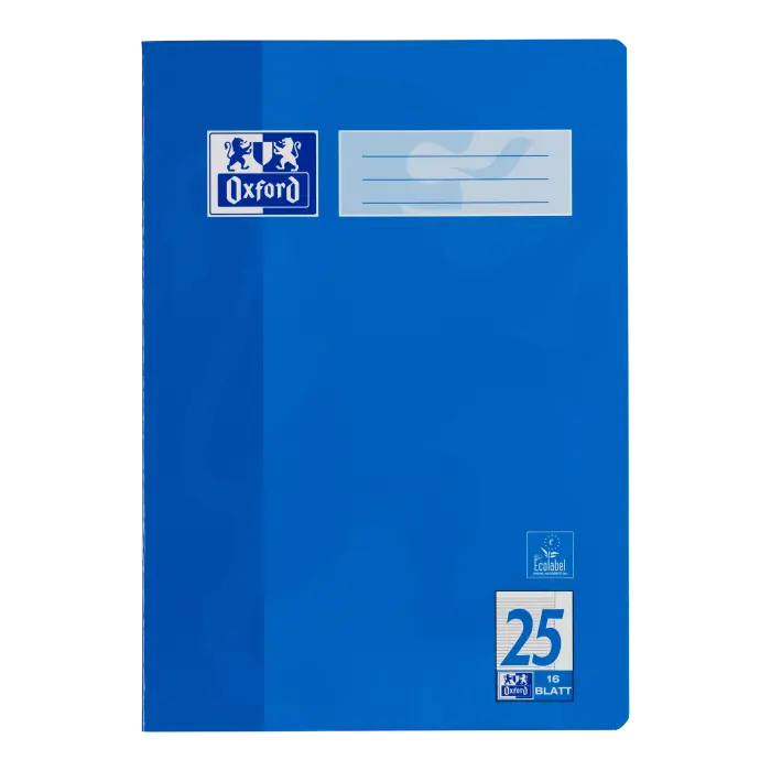 Oxford Schulheft A4, 9mm liniert/Rand, Lineatur 25, 16 Blatt, Blau
