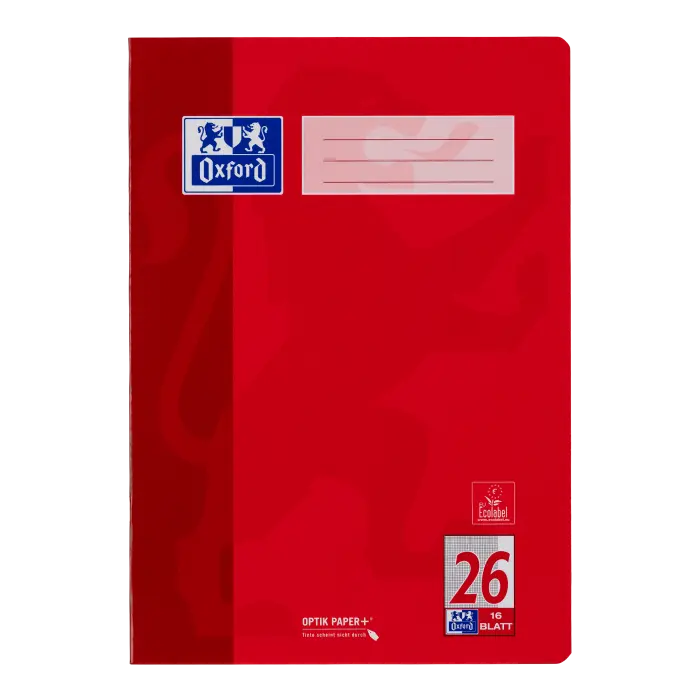 Oxford Schulheft A4, 5mm kariert/Rand, Lineatur 26, 16 Blatt, Rot