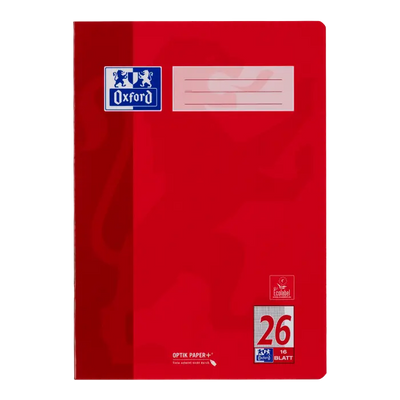 Oxford Schulheft A4, 5mm kariert/Rand, Lineatur 26, 16 Blatt, Rot