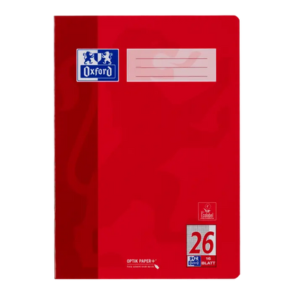Oxford Schulheft A4, 5mm kariert/Rand, Lineatur 26, 16 Blatt, Rot