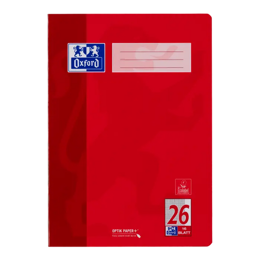 Oxford Schulheft A4, 5mm kariert/Rand, Lineatur 26, 16 Blatt, Rot