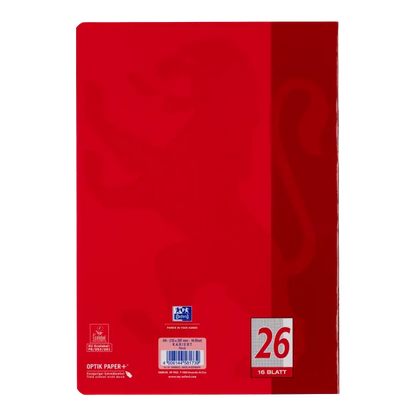 Oxford Schulheft A4, 5mm kariert/Rand, Lineatur 26, 16 Blatt, Rot