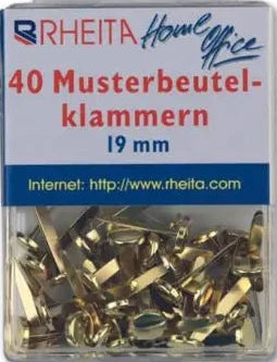 Rheita Musterbeutelklammern 17 mm, messing, 40 Stück in Klarsichtbox