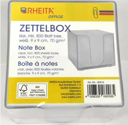 Rheita Zettelbox klar, inkl. 800 Blatt lose (Weiß)