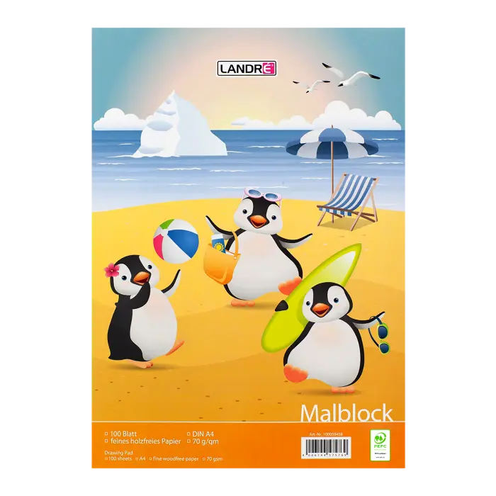 LANDRÉ A4 kopfgeleimter Malblock, blanko, 100 Blatt, verschiedene Tier Motive