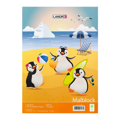 LANDRÉ A4 kopfgeleimter Malblock, blanko, 100 Blatt, verschiedene Tier Motive
