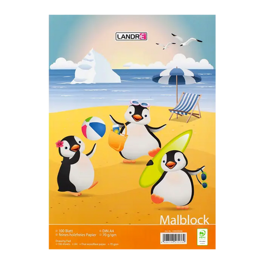 LANDRÉ A4 kopfgeleimter Malblock, blanko, 100 Blatt, verschiedene Tier Motive