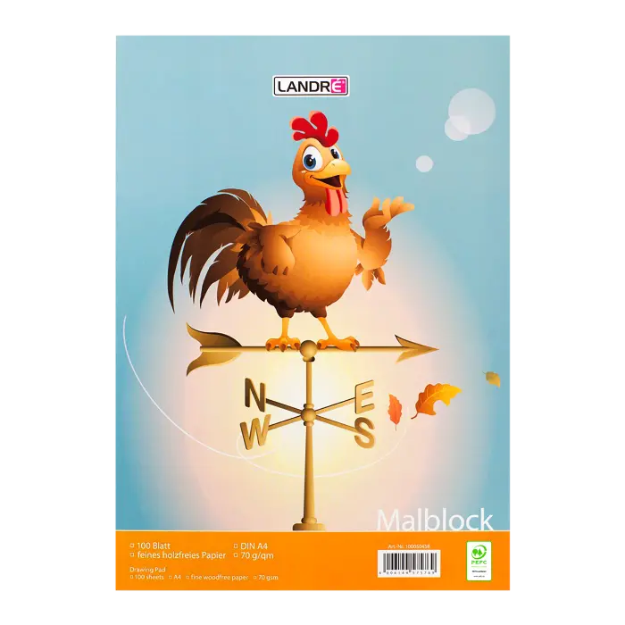 LANDRÉ A4 kopfgeleimter Malblock, blanko, 100 Blatt, verschiedene Tier Motive