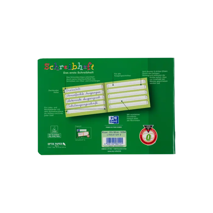 Oxford Schreiblernheft, DIN A5quer, liniert, Lin.0, 16 Blatt