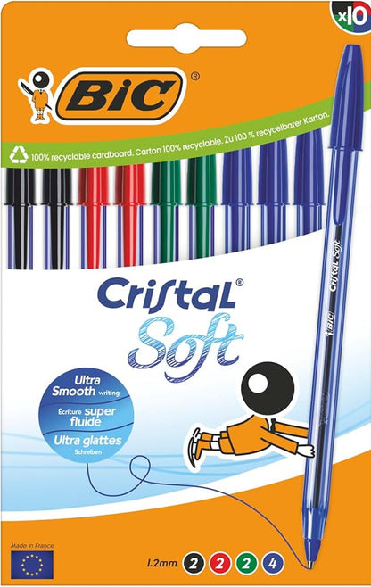 BIC Cristal Soft Kugelschreiber mit 1,2-mm-Spitze und Softline-Tinte –, 10-Stück-Kartonschachtel