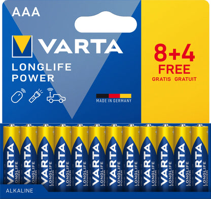 VARTA Batterien AAA, 12 Stück (8+4), Longlife Power - Alkaline Micro