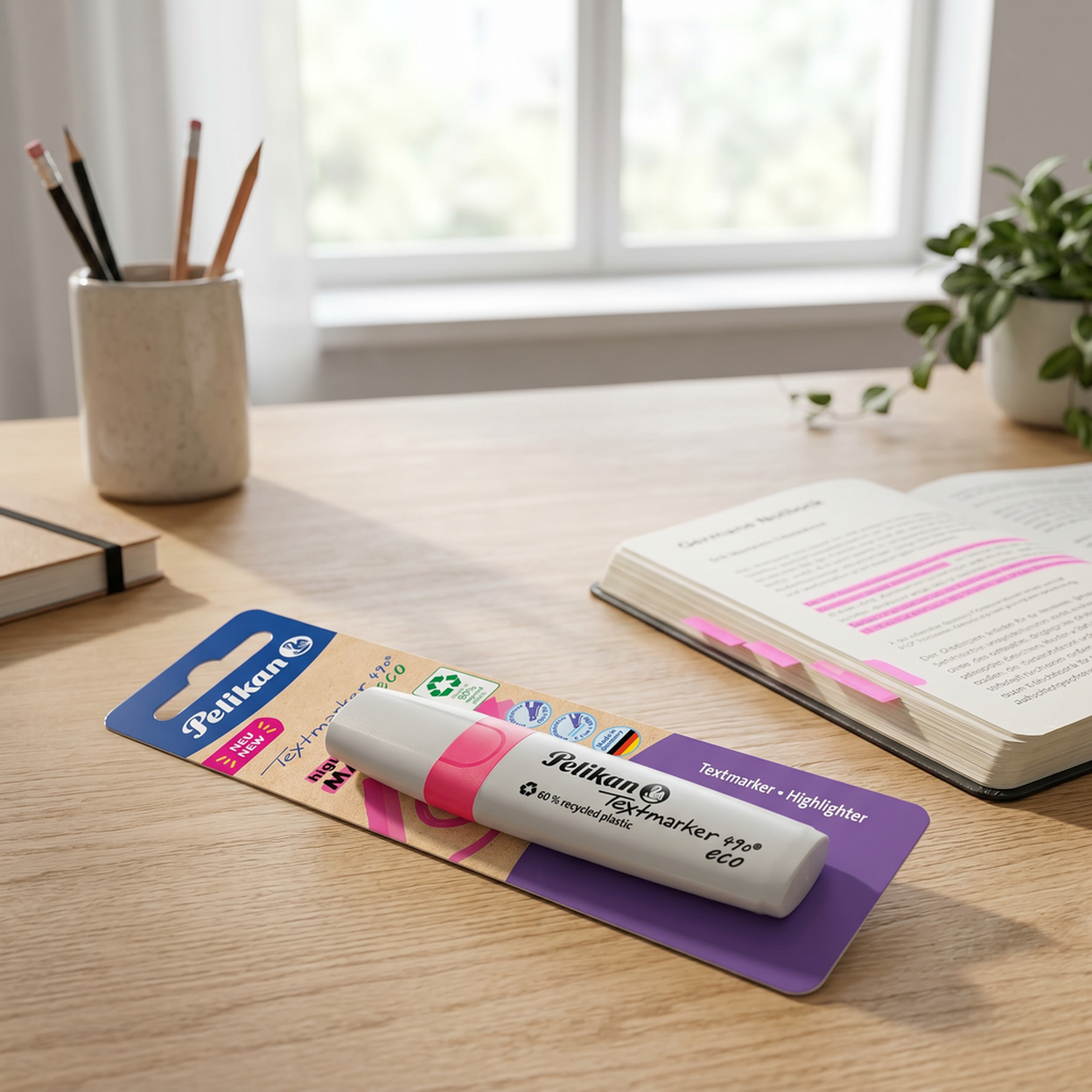 Pelikan Textmarker 490 eco, 1 x Neon Pink, 1 Stück, mit Keilspitze